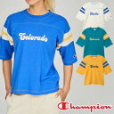 チャンピオン Tシャツ レディース CW-B317 ショートスリーブフットボールTシャツ 半袖 ロゴ ティーシャツ プリント トップス アパレル ライン ステッ...