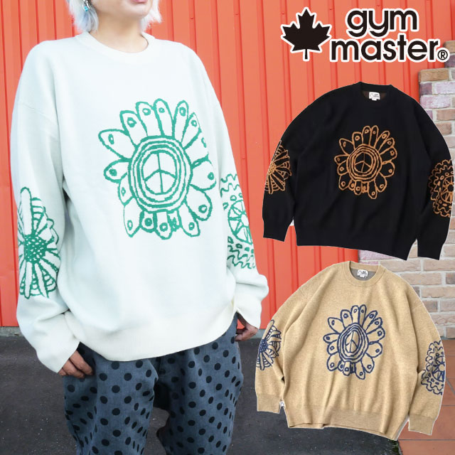 ジムマスター ジャガードニット ピースフラワー クルーネック メンズ セーター 長袖 レディース トップス アパレル カジュアル お花 ウェア 丸首 G621796 01 ホワイト 白 05 ブラック 黒 31 ベージュ 服 送料無料 最強翌日配送 evid