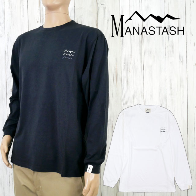 ＼5時間限定!最大10%クーポン有／マナスタッシュ ロングスリーブTシャツ メンズ 7925230017 EMB LOGO L/S TEE レディース トップス カジュアル シンプル アウトドア キャンプ 長袖 お揃い ワンポイント 刺繍 綿100％ 白 黒 最強翌日配送 メール便送料無料 evid