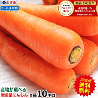 産地が選べる無農薬にんじん１０キロ【クール便対応】 無農薬 無化学 肥料 ゲルソン療法 酵素 にんじん 無農薬 10kg ［青森・千葉・茨城・熊本・岩手・鹿児島］ ジュース用 無農薬 人参 10kg