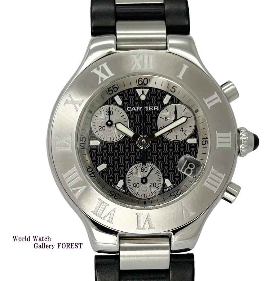 カルティエ Cartier クロノスカフ must21 中古 メンズ腕時計 クオーツ クロノグラフ ブラック文字盤 外装仕上げ Aランク