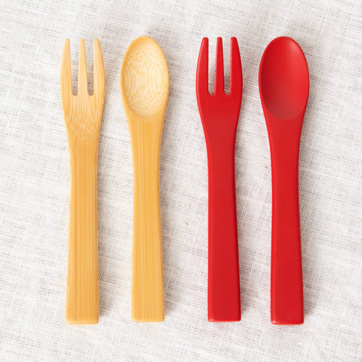 ベビーフォーク/ベビースプーン 孟宗竹 竹製 12.5cm クリヤ/赤 4種 手作り 軽量 赤ちゃん用 離乳食 大..