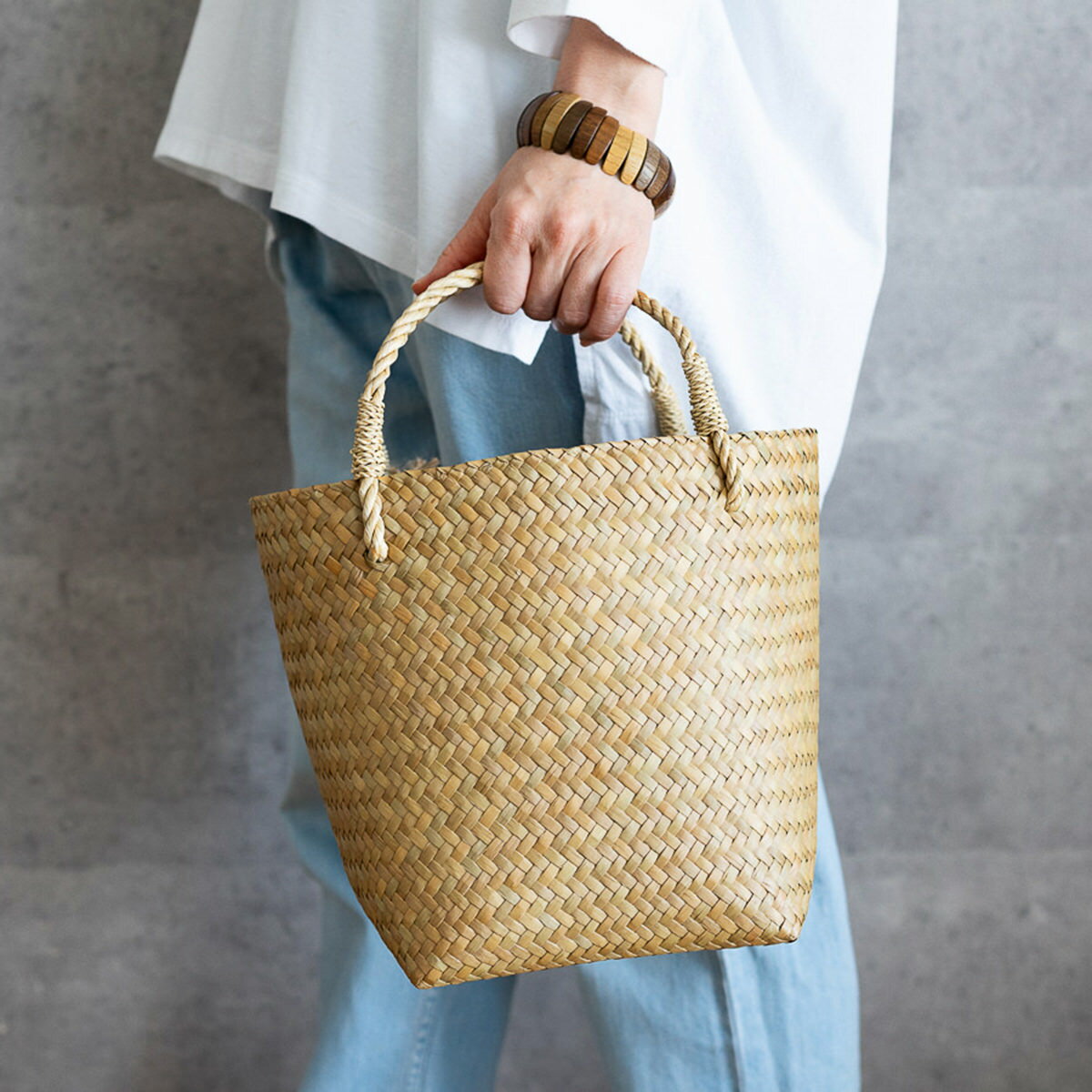 Handbag Type - かごバッグ バケツ手提げ 水草 カチュー S M 2サイズ 手編み 軽量 自立型 タイ製