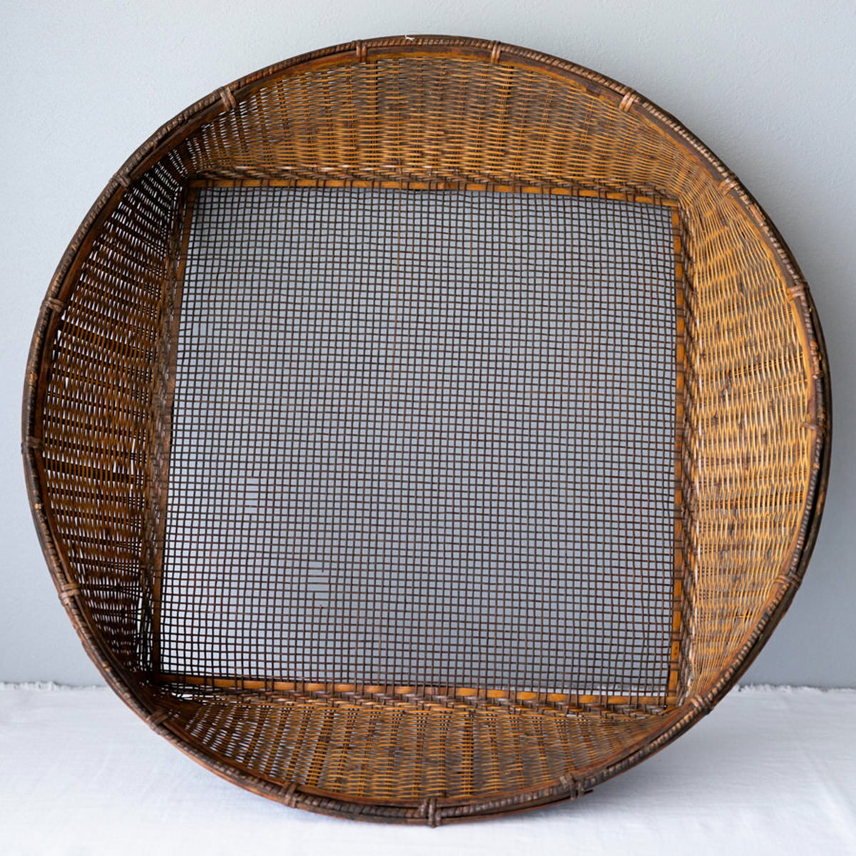 古物 茶篩 ちゃぶるい 竹製 丸型 四角底 製茶道具 昭和レトロ 骨董 竹かご インテリア ディスプレイ用