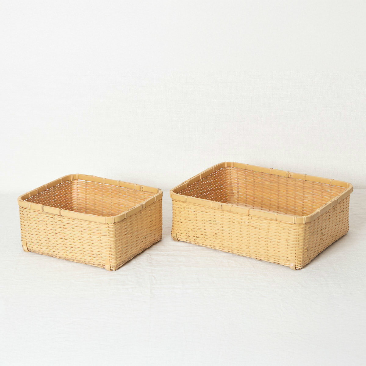 竹製 整理かご 深型 小/大 2サイズ 大分県 真竹 白竹 ござ目編み 衣類収納 タオル収納 書類入れ 小物入れ 天然素材 手編み 日...