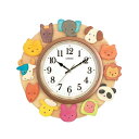 木絵時計(12ひきのどうぶつ)濃茶 掛け時計