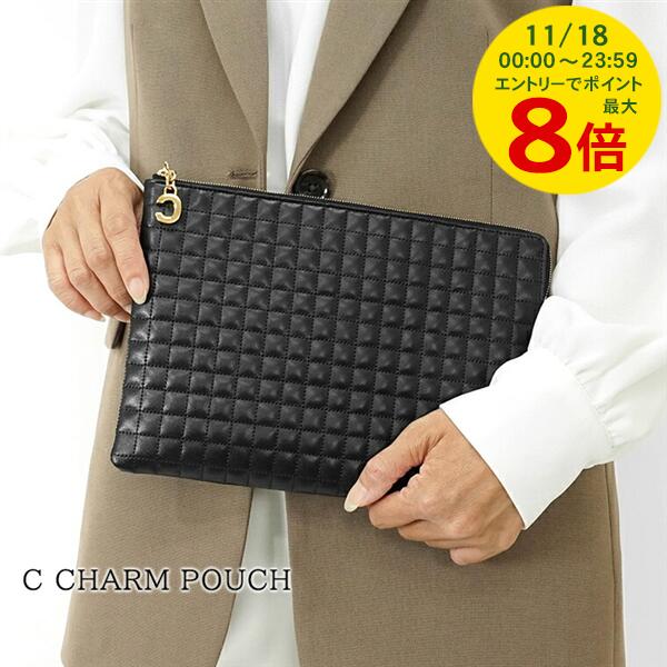 【11/18限定！ポイントでのお支払いもポイントアップ】 セリーヌ CELINE レディース クラッチバッグ C CHARM POUCH 10B813BFL BLACK 38NO ブラック Cチャーム ポーチ バッグ 小物 キルティング キルテッド