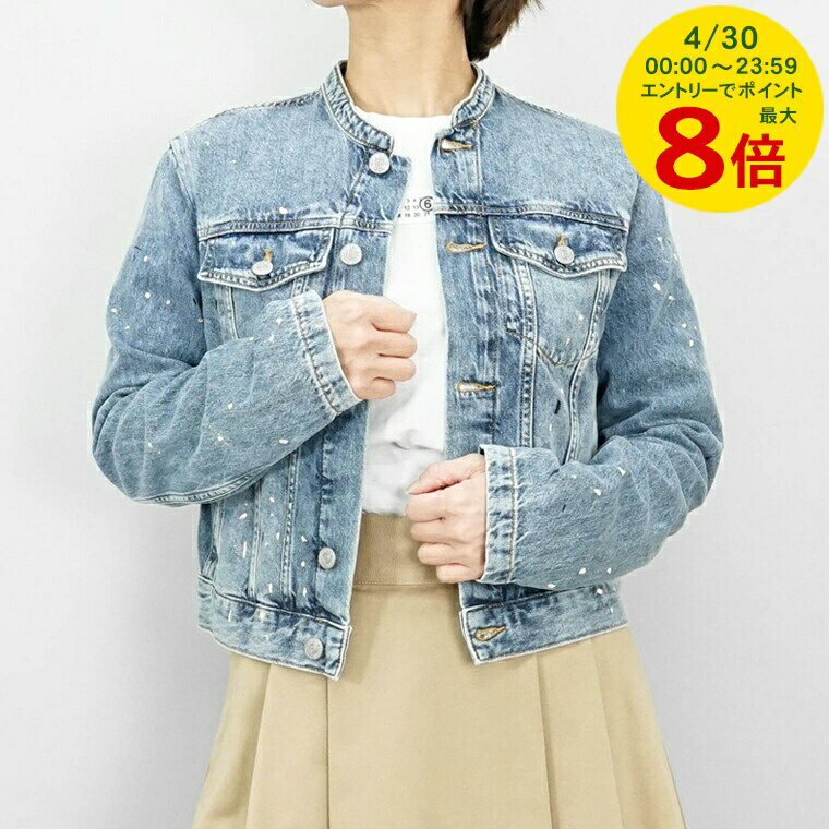 【4/30限定！ポイント最大8倍】 エムエムシックス メゾンマルジェラ MM6 Maison Margiela KIDS キッズ デニムジャケット M60726 MM04M ウォッシュブルー M601 アウター ジャケット Gジャン ノーカラー ウォッシュ ペイント レディース 大人着用可能 【プレミアムSTOCK-25SS】