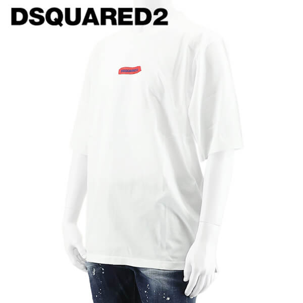 ディースクエアード DSQUARED2 メンズ Tシャツ D2 FRONT LOGO TEE S74GD1105 S22427 ホワイト 100 半袖 クルーネック ロゴ オーバーサイズ ビッグシルエット 【プレミアムSTOCK-23SS】