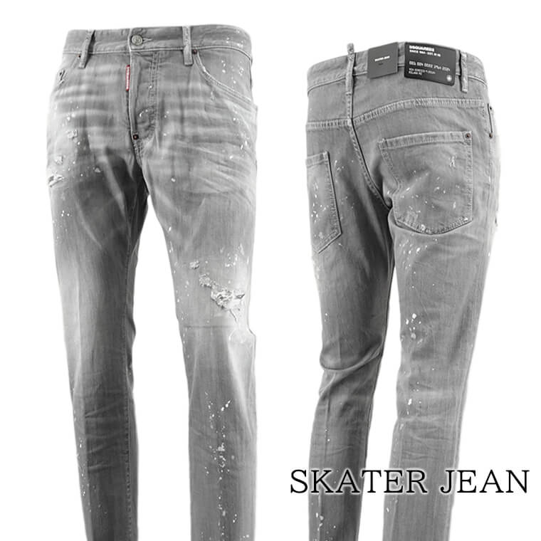 ディースクエアード DSQUARED2 メンズ ジーンズ SKATER JEAN S74LB1477 S30260 ウォッシュグレー 852 スケーター ストレッチ ウォッシュ ダメージ リペア ペイント ブリーチ 【2024春夏新作】