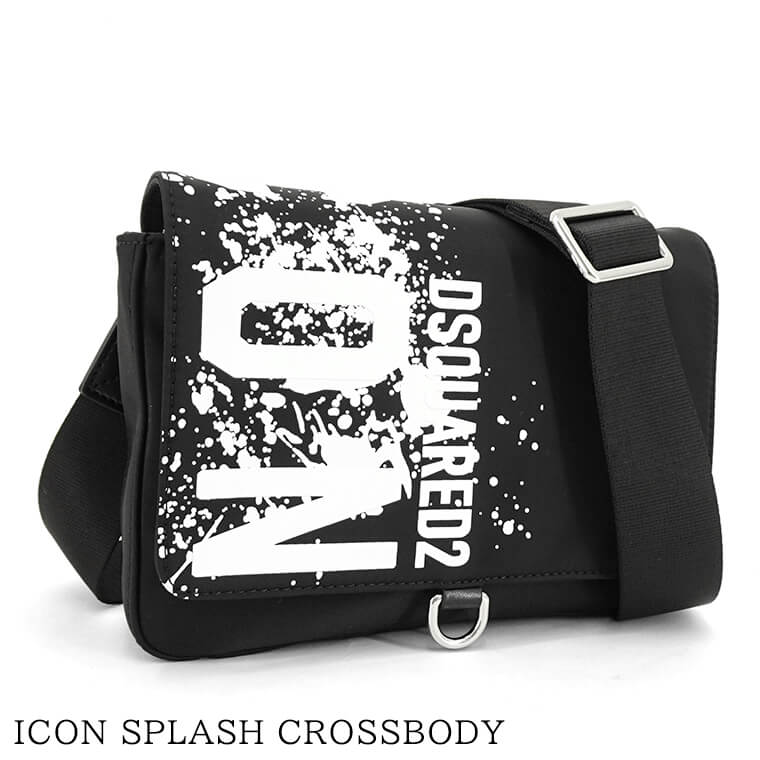 ディースクエアード DSQUARED2 ユニセックス ショルダーバッグ ICON SPLASH CROSSBODY CBM0057 11707314 ブラック ホワイト 2124 アイコン スプラッシュ クロスボディ 小物 ボディバッグ プレゼント 誕生日 バレンタイン 父の日 メンズ レディース 男女兼用 【2024春夏新作】