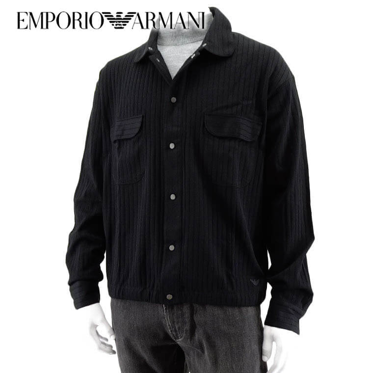 エンポリオ アルマーニ アウター メンズ エンポリオアルマーニ EMPORIO ARMANI メンズ シャツブルゾン 6R1MCP 1JGYZ ブラック 0099 長袖 ロゴ 刺繍 刺しゅう 胸ポケット 【プレミアムSTOCK-23AW】 231208