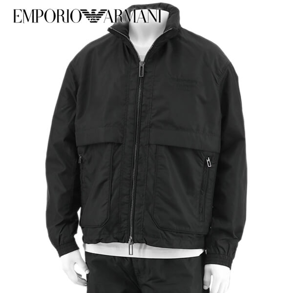 エンポリオ アルマーニ アウター メンズ エンポリオアルマーニ EMPORIO ARMANI メンズ ブルゾン 3R1BC2 1NRMZ NERO ブラック 0999 アウター ダブルジップ フード収納可能 撥水加工 はっ水 刺繍 刺しゅう ワンポイント 【プレミアムSTOCK-23SS】