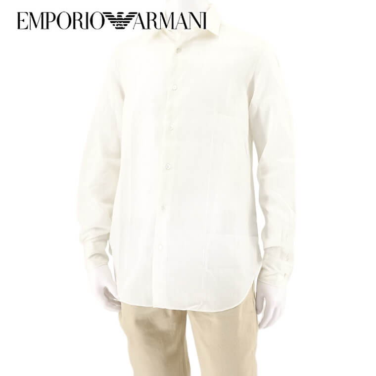 エンポリオアルマーニ EMPORIO ARMANI メンズ シャツ 3R1C86 1K0EZ BIANCO CALDO オフホワイト 0101 長袖シャツ REGULAR FIT レギュラーフィット 総柄 ワイドカラー 【プレミアムSTOCK-23SS】