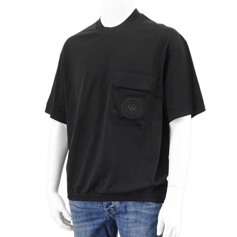 エンポリオアルマーニ EMPORIO ARMANI メンズ Tシャツ 3D1TA0 1JUVZ NERO ブラック 0999 半袖 カットソー クルーネック 刺繍 刺しゅう ロゴ 胸ポケット 【2024春夏新作】