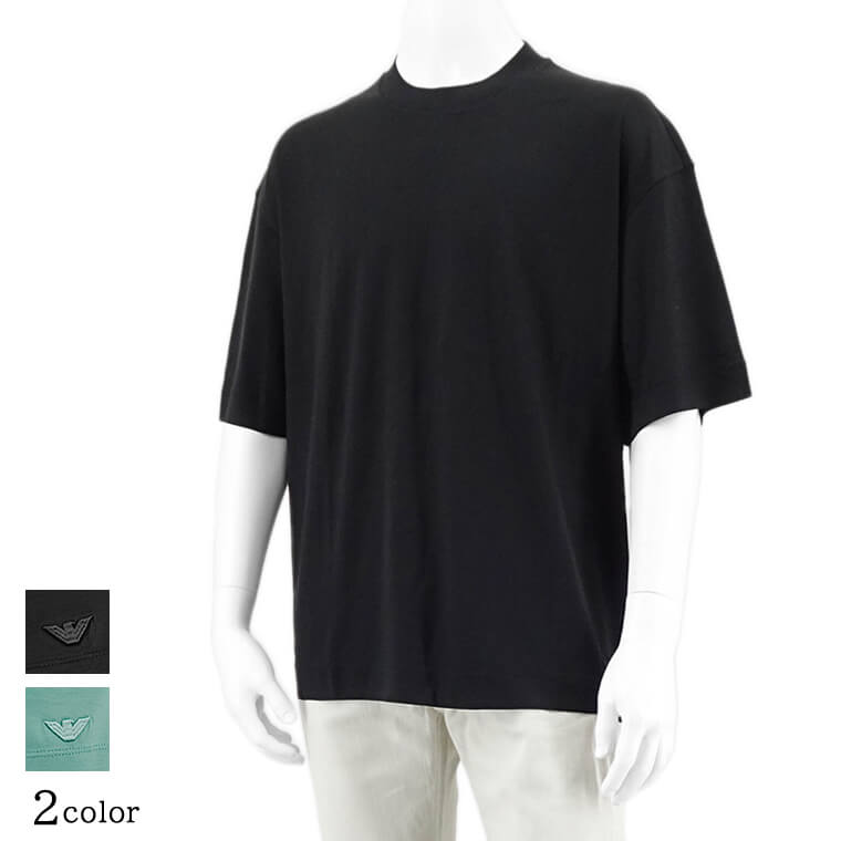 エンポリオアルマーニ EMPORIO ARMANI メンズ Tシャツ 3D1TA1 1JUVZ NERO ブラック 0999 BRISTOL BLUE ブリストルブルー 0744 半袖 カットソー クルーネック 刺繍 刺しゅう ロゴ オーバーサイズ ビッグシルエット 【2024春夏新作】