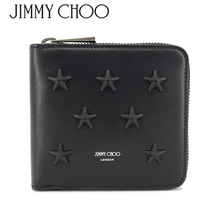 ジミーチュウ JIMMY CHOO メンズ 2つ折り財布 LAWRENCE OAJ BLACK GUNMETAL ローレンス ラウンドファスナー 折財布 スタースタッズ 小物 プレゼント 誕生日 クリスマス 父の日 ユニセックス 男女兼用