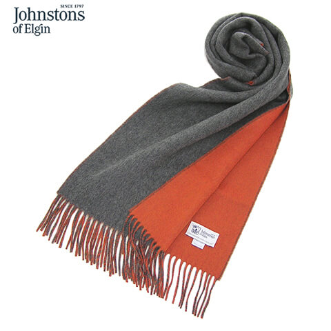 送料無料 21秋冬新作 ジョンストンズ Johnstons メンズ 新柄 カシミア100 Wフェイス マフラー Wa0000 Ru6655 Grey Orange グレー オレンジ ユニセックス 男女兼用 無地 ダブルフェイス リバーシブル Wa Emagrecaja Pt