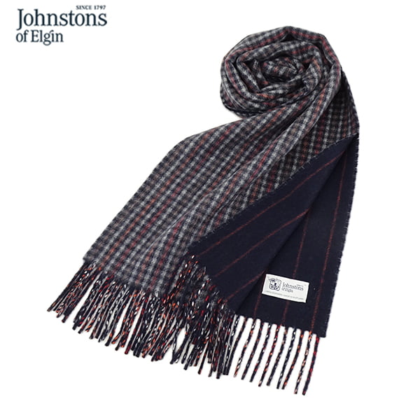 ジョンストンズ マフラー メンズ ジョンストンズ Johnstons メンズ カシミア100％ Wフェイス マフラー WA000020 RU7133 GUNCLUB PINSTRIPE ガンクラブ ストライプ WA20 小物 カシミヤ ユニセックス 男女兼用 リバーシブル ダブルフェイス