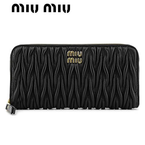 ミュウミュウ 長財布 ミュウミュウ MIU MIU レディース 長財布 サイフ MATELASSE' MIU 5ML506 2FPP NERO F0002 ブラック ラウンドファスナー ラウンドジップ miumiu MATELASSE マトラッセ マテラッセ ウォレット 小物 プレゼント 誕生日 クリスマス パーティー 母の日