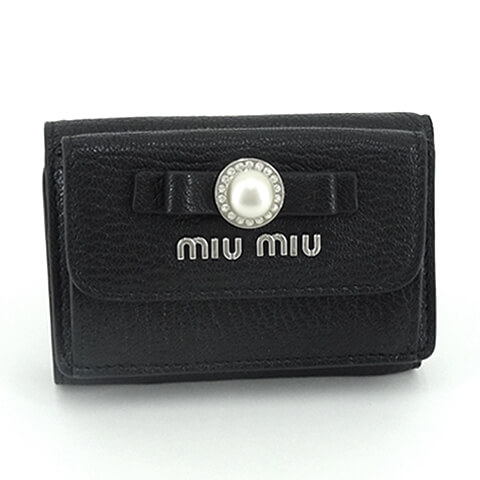 【ポイント8倍】 ミュウミュウ/MIU MIU レディース 3つ折り財布/サイフ 5MH021 2F3R (NERO/F0002) ブラック/miumiu/MADRAS PEARL/マドラス パール/折財布/小物/プレゼント/誕生日/パーティー/バレンタイン/クリスマス/SL