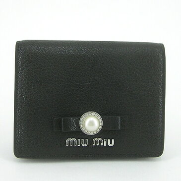 【2022春夏新作】 ミュウミュウ/MIU MIU レディース 2つ折り財布/サイフ MADRAS PEARL 5MV204 2F3R (NERO/ブラック/F0002) miumiu/マドラス パール/リボン/ボウ/ウォレット/ミニ財布/小物/プレゼント/誕生日/パーティー/バレンタイン/クリスマス/SL