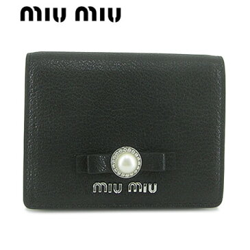 【2022春夏新作】 ミュウミュウ/MIU MIU レディース 2つ折り財布/サイフ MADRAS PEARL 5MV204 2F3R (NERO/ブラック/F0002) miumiu/マドラス パール/リボン/ボウ/ウォレット/ミニ財布/小物/プレゼント/誕生日/パーティー/バレンタイン/クリスマス/SL