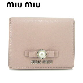 ミュウミュウ MIU MIU レディース 2つ折り財布 サイフ MADRAS PEARL 5MV204 2F3R OPALE オパール F0D91 miumiu マドラス パール リボン ボウ ウォレット ミニ財布 小物 プレゼント 誕生日 パーティー バレンタイン クリスマス