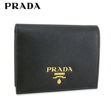 【ポイント4倍】 プラダ/PRADA 折財布/サイフ SAFFIANO METAL 1MV204 QWA (NERO/F0002) ブラック/2つ折財布/小物/プレゼント/誕生日/パーティー/バレンタイン/父の日/クリスマス/ユニセックス/男女兼用/ゴールド金具