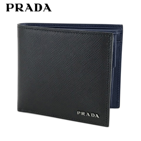 【2021春夏新作】 プラダ/PRADA メンズ 折財布/サイフ SAFFIANO BICOLORE 2MO738 C5S (NERO/BALTICO/F0G52) ブラック/ネイビー/2つ折財布/小物/プレゼント/誕生日/パーティー/バレンタイン/父の日/クリスマス/バイカラー/切替/メタルロゴ