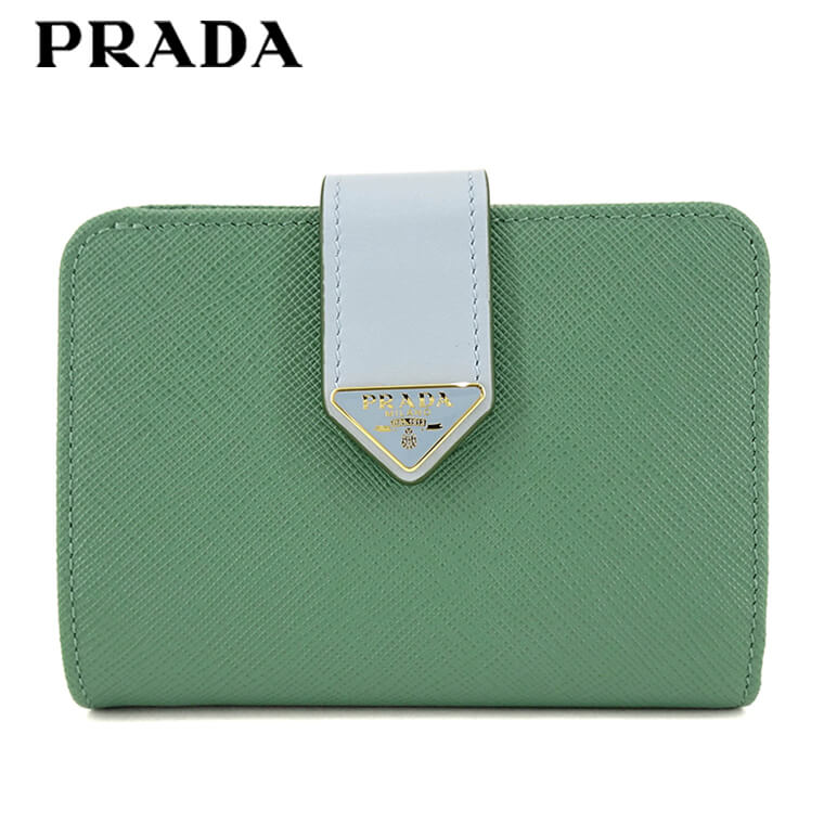 プラダ 革二つ折り財布 レディース プラダ PRADA レディース 2つ折り財布 SAFFIANO TAB 1ML018 2DYG SALVIA CELESTE グリーン ライトブルー F03HX サフィアーノ トライアングルロゴ ウォレット 折財布 サイフ 小物 プレゼント 誕生日 パーティー クリスマス 母の日