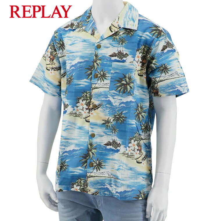 リプレイ REPLAY メンズ 半袖シャツ M4985A 73882 HAWAIIAN LANDSC