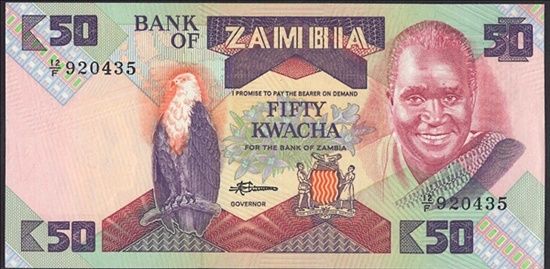 ザンビア発行の 50 kwacha紙幣です。 ・発行国：ザンビア ・発行年：1986-1988年 ・サイズ：縦 75mm × 横 150mm ・商品状態：【UNC】未使用または新品（世界基準での未使用状態）です実際にお送りする商品は画像のものとは紙幣番号およびサインが異なる場合があります。 商品の状態は画像のものと同じです。