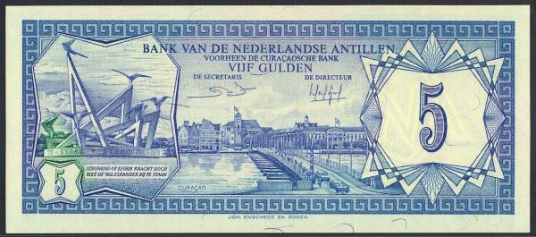 【紙幣】【レア!!】オランダ領アンティル 5 gulden 1984年