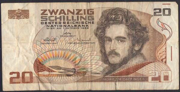 【紙幣】オーストリア 20 shillings 彫刻家モリッツ=ダッフィンガー 1986年 美