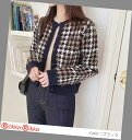 【楽天スーパーSALE 店内最大40%OFF!】千鳥柄ニットカーディガン 千鳥柄 カジュアル レディース ニット カーディガン クロップド丈 ショート丈 クルーネック 送料無料 【Rokka Rikka】