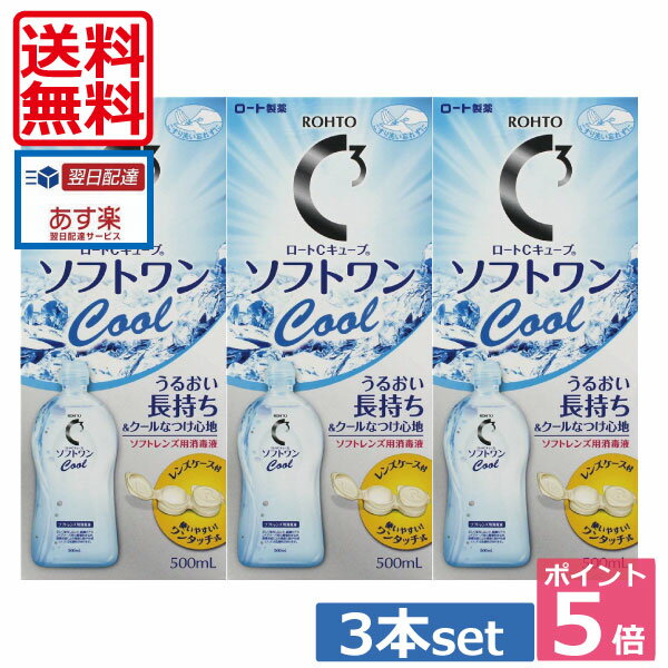 送料無料！ポイント5倍！！ソフトワンクール 【ロート】500ml×3本、レンズケース付 【Cキューブ】 　 05P20Sep14（あ…