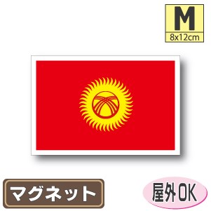 キルギス国旗マグネットMサイズ 8cm×12cm マグネットステッカー 磁石 車 屋外耐候 耐UV 耐水 防水