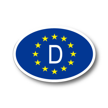 EU旗タイプ ドイツ D ビークルID・国識別 ステッカー（シール）屋外耐候耐水 Mサイズ 縦8.5cm×横12cm 楕円タイプ ヨーロッパ 車 ドイツ車（アウディ フォルクスワーゲン ボルボなどに)