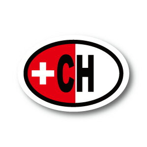 スイス国旗 CH ビークルID・国識別 ステッカー（シール）屋外耐候耐水 Mサイズ 縦8.5cm×横12cm 楕円タイプ C