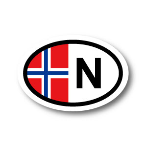 ノルウェー国旗 N ビークルID・国識別 ステッカー（シール）屋外耐候耐水 Sサイズ 縦5.5cm×横 8cm 楕円タイプ C