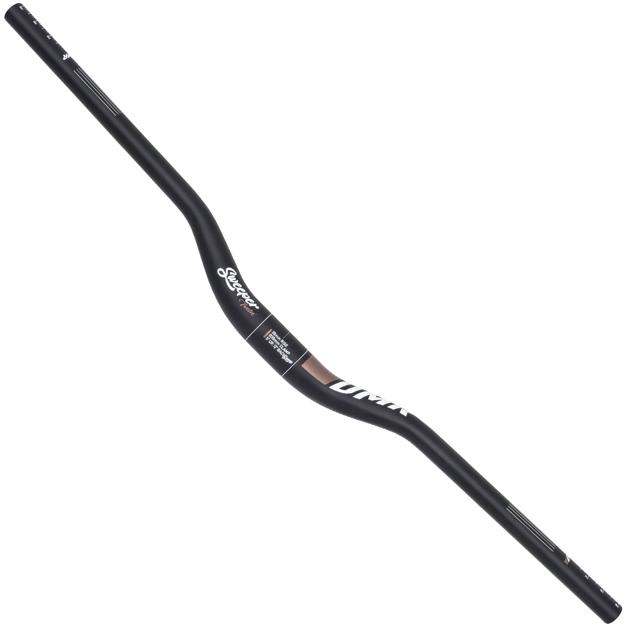 DMR Sweeper Handlebar（スイーパー ハンドルバー）人気のO’Dubバーと同じスパイラルバテッド製法を採用した、快適性と操作性を両立するアルミハンドルバーです。12°のバックスウィープにより、リラックスしたポジションを実現し、eバイクや快適性を重視するライダーに最適です。5°のアップスウィープを組み合わせることで、フラットすぎず自然な手首角度を保ち、長時間のライドでも疲れにくい設計です。軽量で高強度の7050熱処理アルミを採用し、剛性としなやかさをバランス良く両立しています。創業者の1人であるDamian Masonが開発した「Proven DMR Shape」により、操作性と快適性を高いレベルで実現しています。クランプ径は31.8mmと35mmの2種類をラインナップし、幅広いステムに対応します。【仕様】クランプ径：35mm 幅800mm35mmのライズ素材：7050 heat-treated aluminiumバックスウィープ：12°アップスウィープ：5°製法：Spiral-butted technology用途：eバイク／リラックスポジション／トレイルライド商品のカラー・サイズについて商品のカラーはディスプレイの種類等により、実物と異なって見える場合がございます。掲載商品の仕様、ロゴ等のデザインは改良のため、変更される場合がございます。また、メーカーが発表していない寸法や個人的なフィット感についてはお答えいたしかねます。あらかじめご了承ください。沖縄県への送料について 沖縄県への発送に送料無料は適用されません。購入金額に関わらず1,650円（税込）が通常送料に別途加算されます。