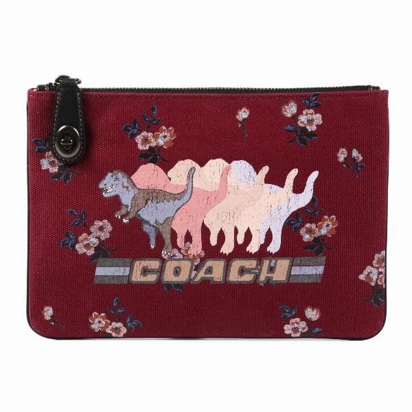 【新品】コーチ COACH レキシ— クラッチ バッグ 恐竜 ダークレッド キャンバス s1229