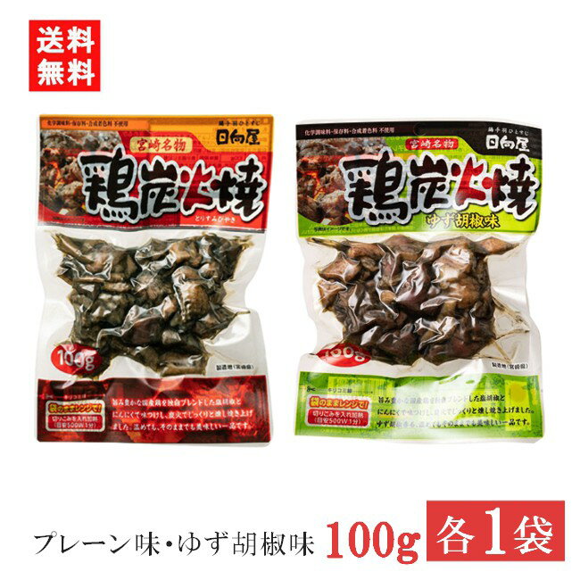 宮崎名物 日向屋 鶏炭火焼 プレーン 100g・ゆず胡椒味 90g 各1袋 国産 無添加 焼き鳥 焼鳥 やきとり