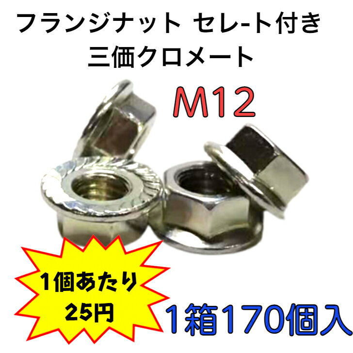 M12フランジナット　S/L付きネジピッチ=1.75 鉄 三価クロメート 小箱単位（170個）【送料無料】【業界最安値挑戦】【輸入品】