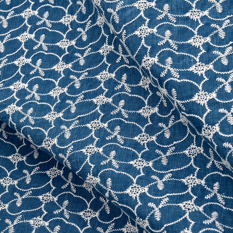 綿レース生地 マスク用生地 綿100% L003 カット ブルー 花柄 刺繍 コットンレース ワークレース130cm*50cm