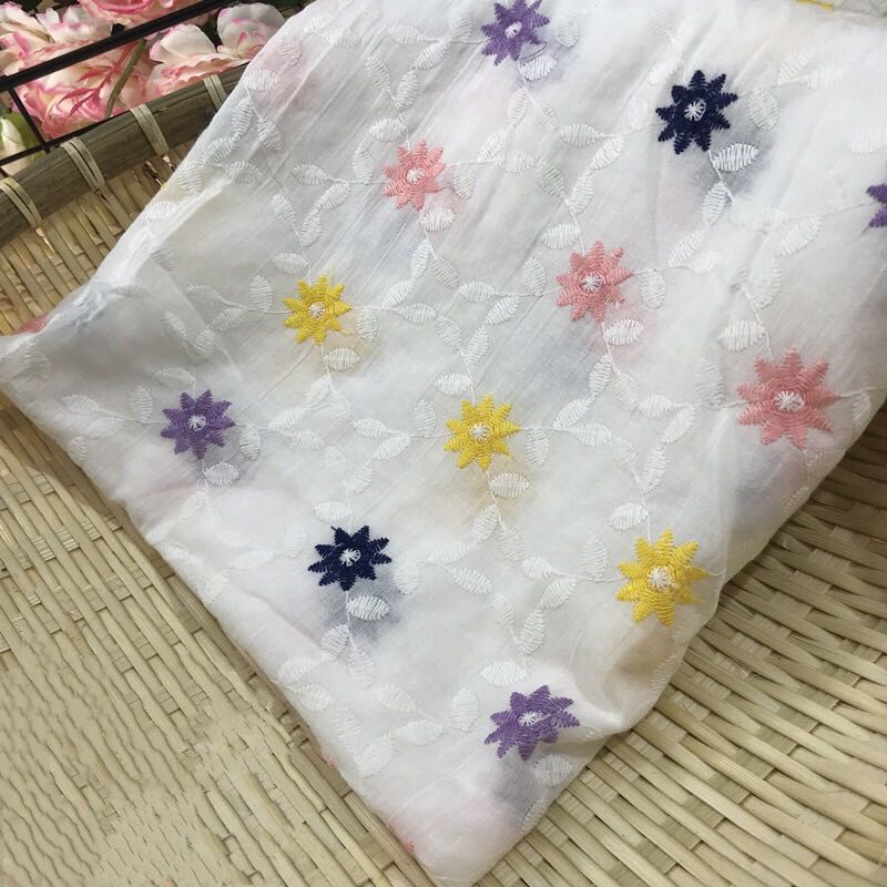 乐天商城 - レース生地 マスク用生地 綿100% L020 カット 花柄 刺繍 コットンレース ワークレース130cm*45cm