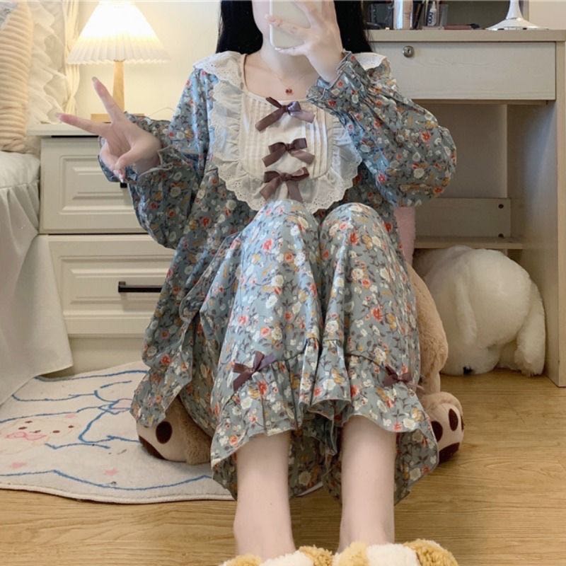 乐天商城 - ルームウェア レディース 上下セット 春 夏 秋 大きいサイズ 長袖 トップス パンツ 2点セット セットアップ 長ズボン 花柄 ゆったり リラックス 部屋着 寝巻き パジャマ 薄手 ウエストゴム 可愛い お洒落 LSEA007(L-4XL)