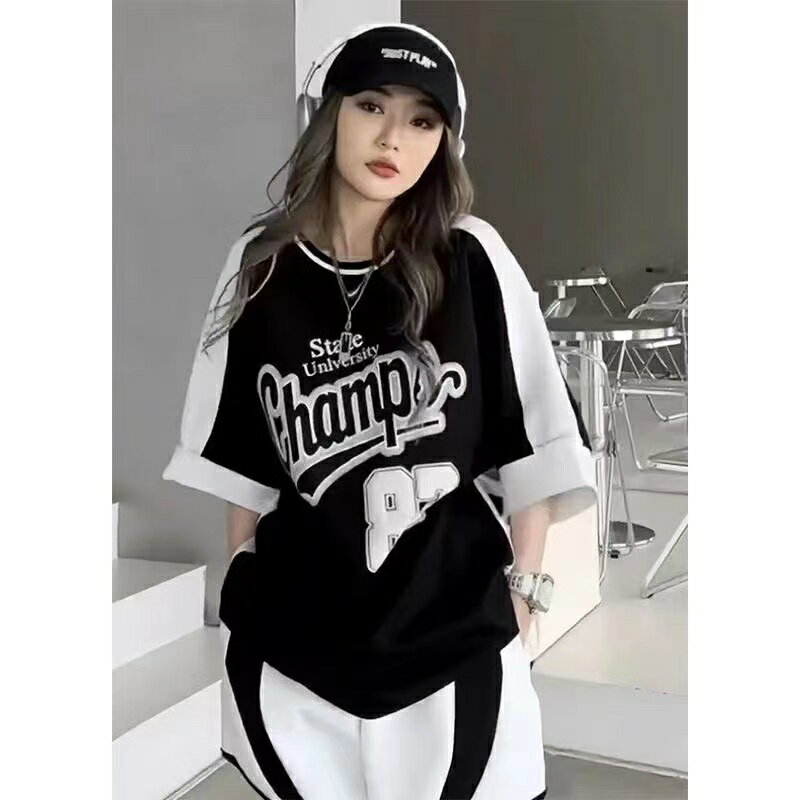 乐天商城 - 上下セット セットアップ レディース 大きいサイズ 夏 Tシャツ+ショートパンツ 2点セット サイドライン 夏物 スポーツウェア 半袖 ゆったり ルームウェア 部屋着 お出かけ カジュアル シンプル 可愛い LSFA036(L-4XL)