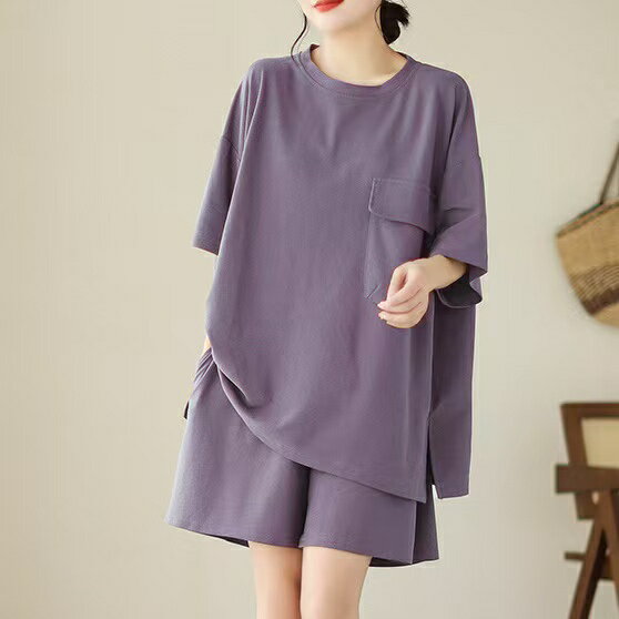 上下セット セットアップ レディース 大きい サイズ 無地tシャツ プラスサイズ 夏 Tシャツ ショートパンツ 2点セット 丸首 可愛いtシャツ シンプル 夏物 半袖 ゆったり ルームウェア 部屋着 カジュアル シンプル 可愛い LSGA025(4色L-5XL)